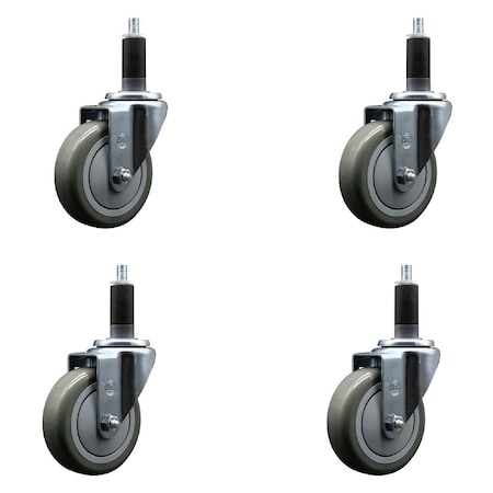 Service Caster 4'' SS Gray Poly Wheel Swivel 1-1/8'' Expanding Stem Caster Set, 4PK SCC-SSEX20S414-PPUB-118-4